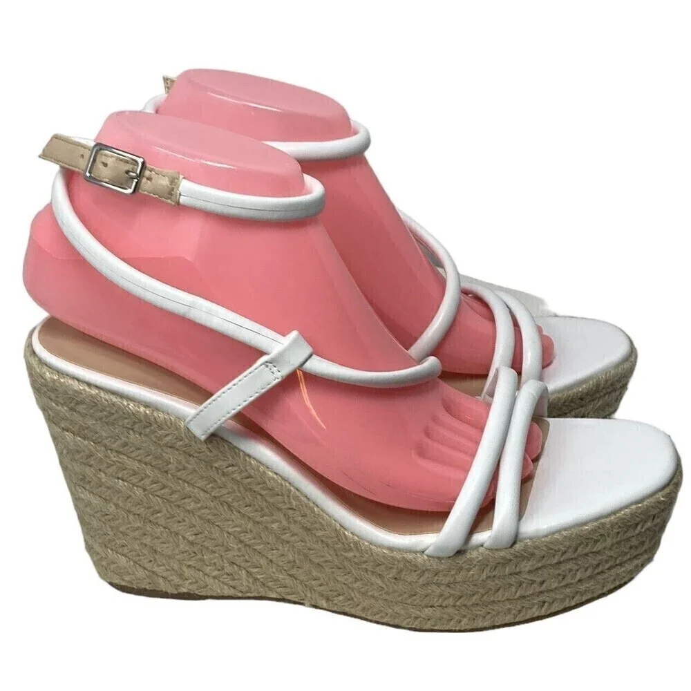 BP Nordstrom Cohan Espadrille Platform Wedge Sandal Heels White Size 10M NEW